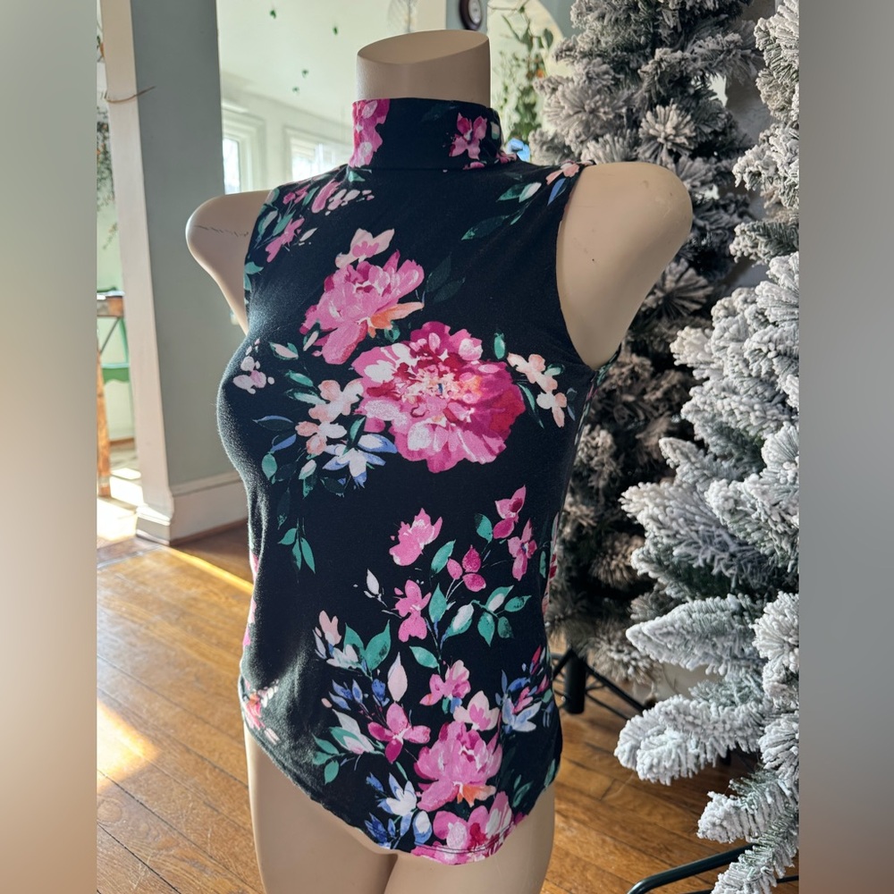 Express Black Floral Sleeveless Top